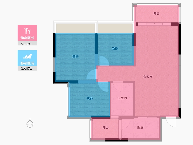 四川省-成都市-兴旺逸景1号楼,3号楼88m²-72.33-户型库-动静分区