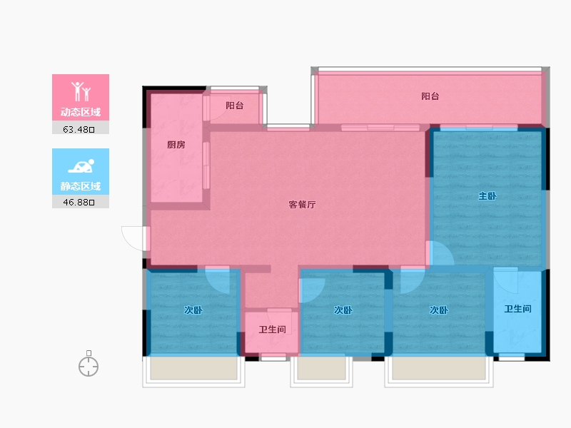 四川省-成都市-兴旺逸景2号楼126m²-98.38-户型库-动静分区