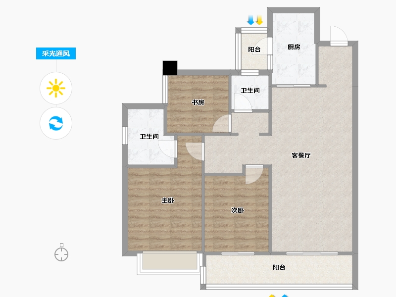 四川省-成都市-云樾名邸4号楼120m²-92.52-户型库-采光通风