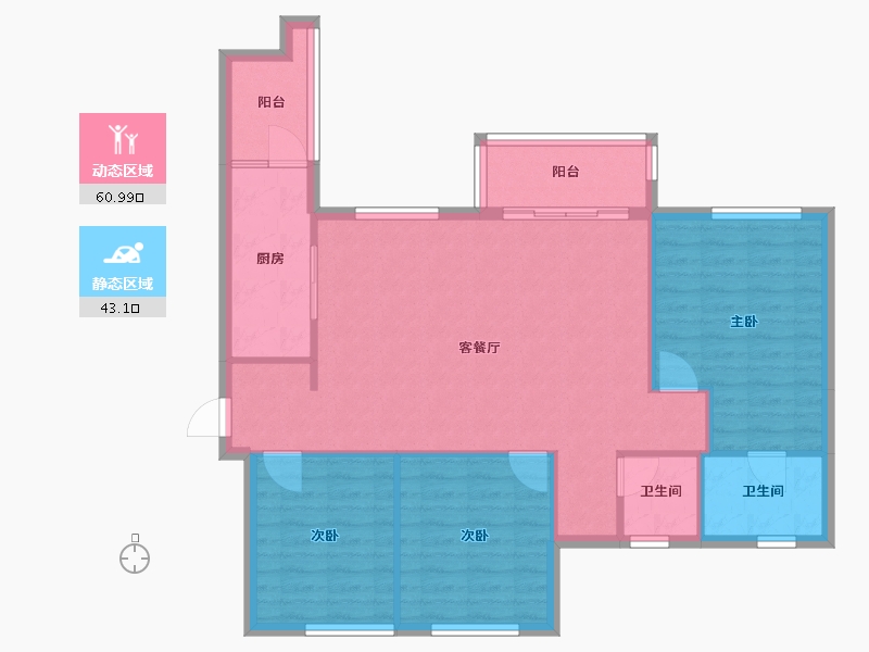 四川省-成都市-保利仁里5号楼,13号楼103m²-94.94-户型库-动静分区