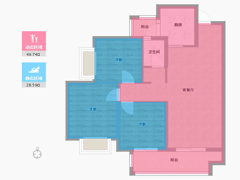 四川省-成都市-兴唐府2号楼,3号楼97m²-69.44-户型库-动静分区