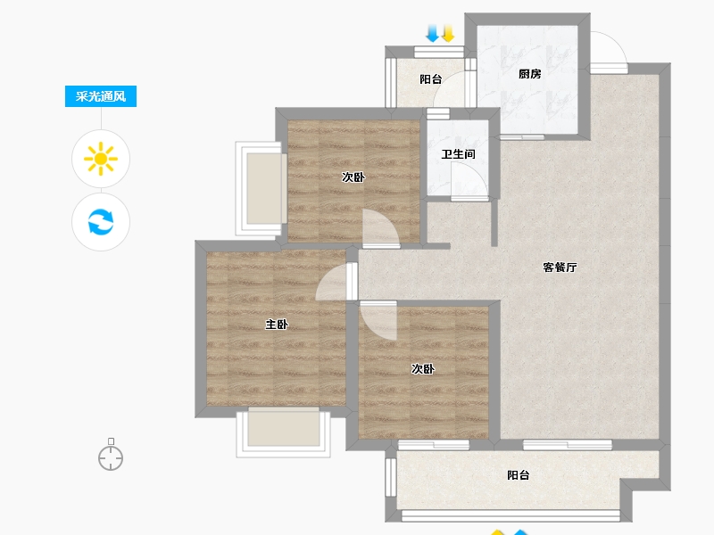 四川省-成都市-兴唐府2号楼,3号楼97m²-69.44-户型库-采光通风