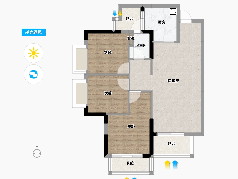 四川省-成都市-兴唐府C2户型95m²-69.72-户型库-采光通风