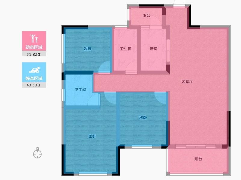 四川省-成都市-北辰国颂府1号楼96m²-93.27-户型库-动静分区