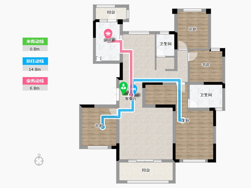 四川省-成都市-北辰国颂府7号楼,9号楼,15号楼128m²-124.66-户型库-动静线