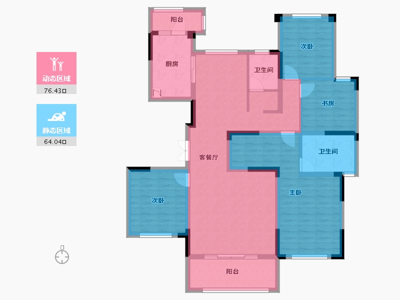 四川省-成都市-北辰国颂府7号楼,9号楼,15号楼128m²-124.66-户型库-动静分区