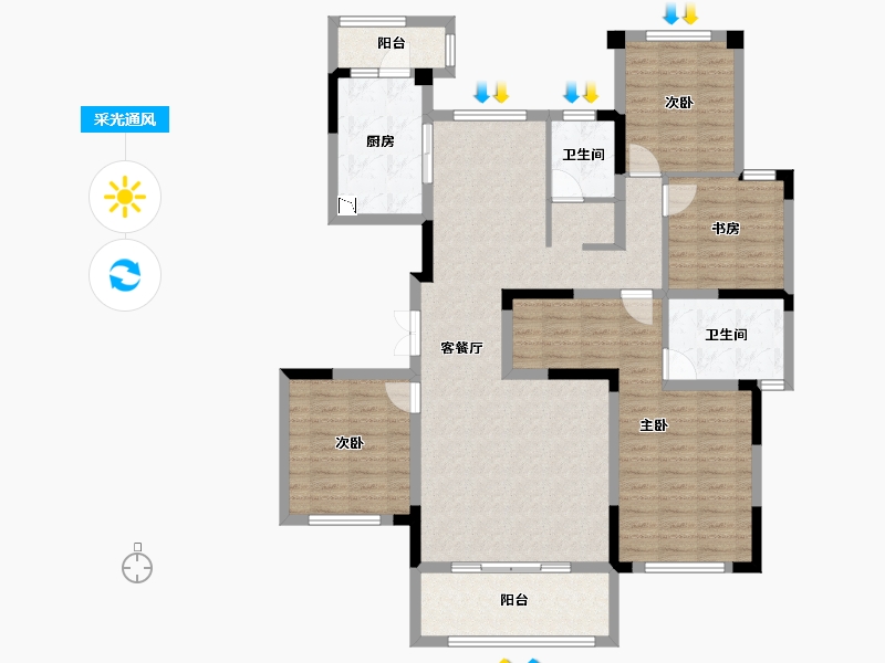 四川省-成都市-北辰国颂府7号楼,9号楼,15号楼128m²-124.66-户型库-采光通风