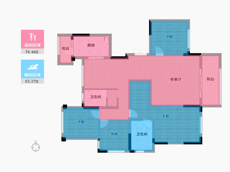 四川省-成都市-北辰国颂府7号楼,13号楼,15号楼128m²-124.25-户型库-动静分区