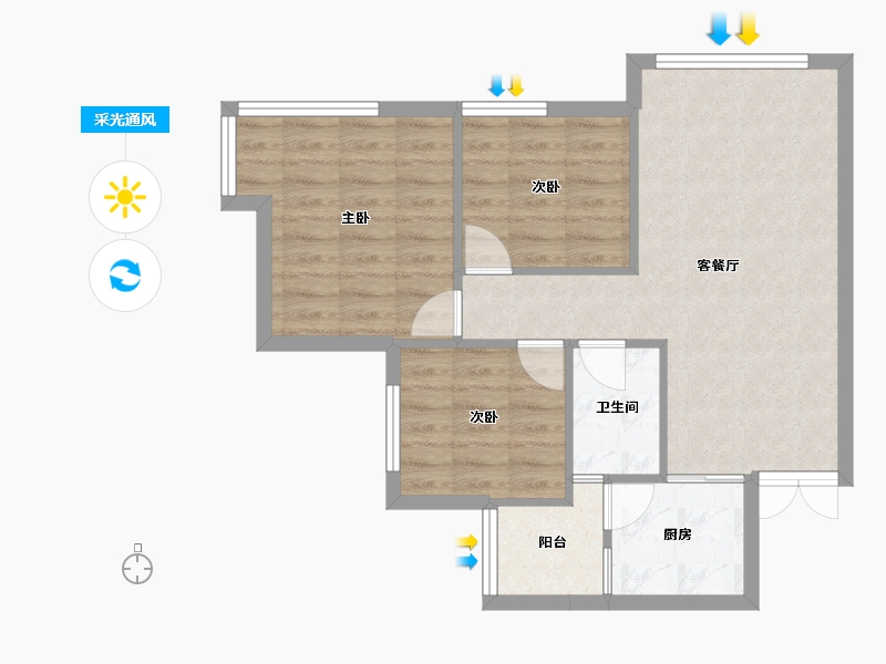 四川省-成都市-成信悦城(3,5)号楼63m²-64.51-户型库-采光通风