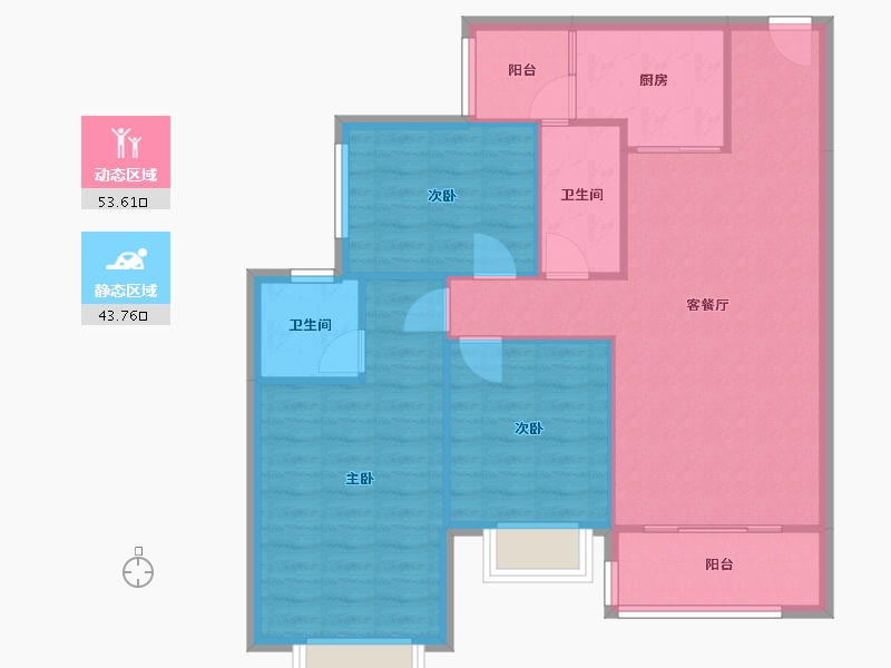 四川省-成都市-蓝光芙蓉天府二期(11,2)栋101m²-88.72-户型库-动静分区