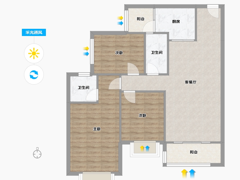 四川省-成都市-蓝光芙蓉天府二期(11,2)栋101m²-88.72-户型库-采光通风