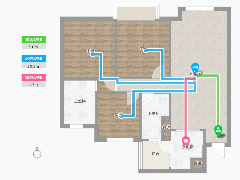 四川省-成都市-蓝光芙蓉天府二期2栋,(3,9)栋91m²-75.36-户型库-动静线