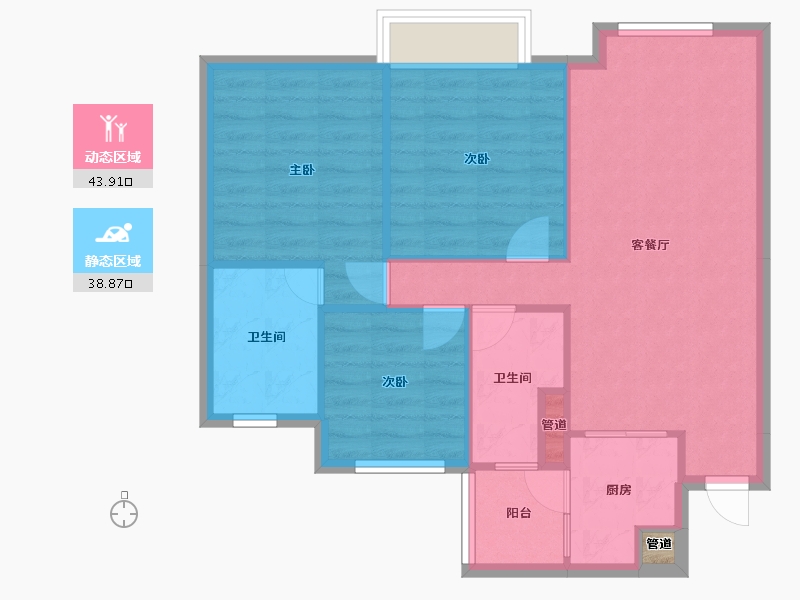 四川省-成都市-蓝光芙蓉天府二期2栋,(3,9)栋91m²-75.36-户型库-动静分区