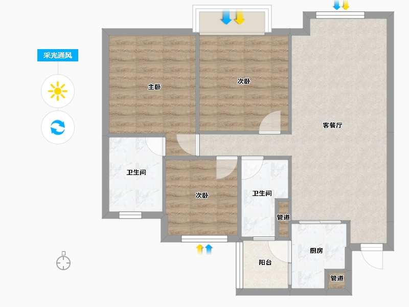 四川省-成都市-蓝光芙蓉天府二期2栋,(3,9)栋91m²-75.36-户型库-采光通风