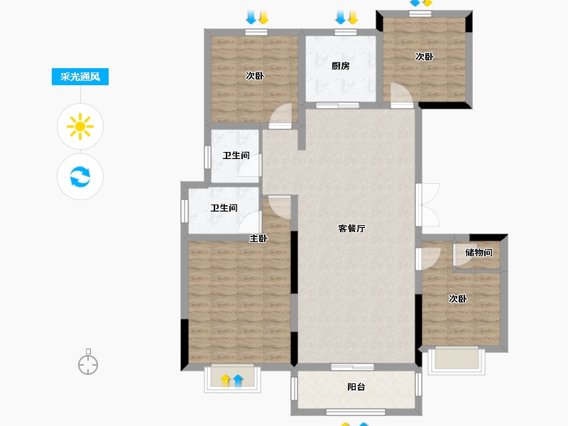 安徽省-滁州市-通和易居天玺-118.00-户型库-采光通风