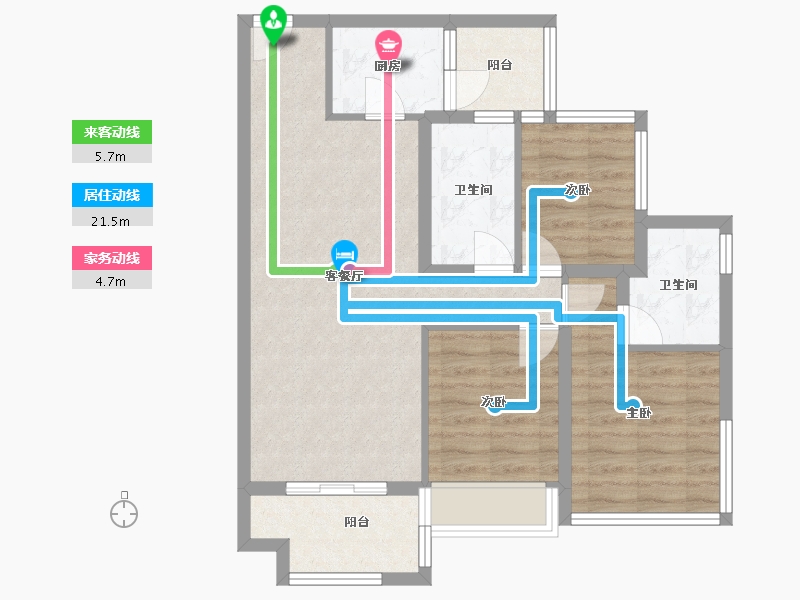 四川省-成都市-恒邦天府中心城(1,2,3,4,5,6,7,8)号楼86m²-76.96-户型库-动静线