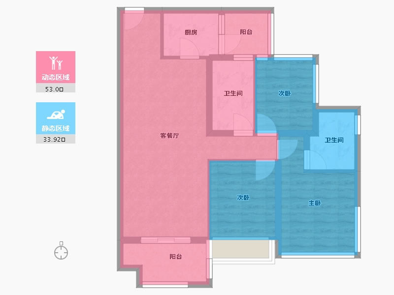 四川省-成都市-恒邦天府中心城(1,2,3,4,5,6,7,8)号楼86m²-76.96-户型库-动静分区