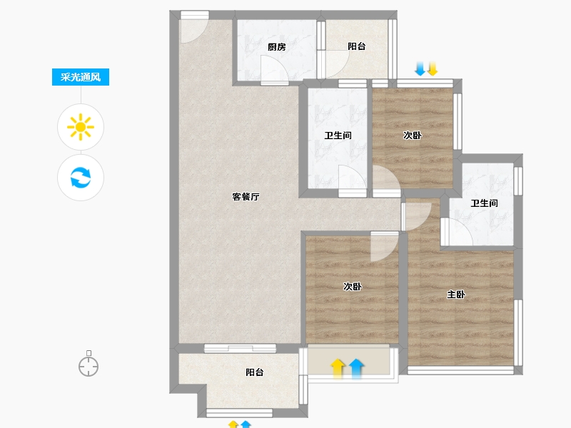 四川省-成都市-恒邦天府中心城(1,2,3,4,5,6,7,8)号楼86m²-76.96-户型库-采光通风