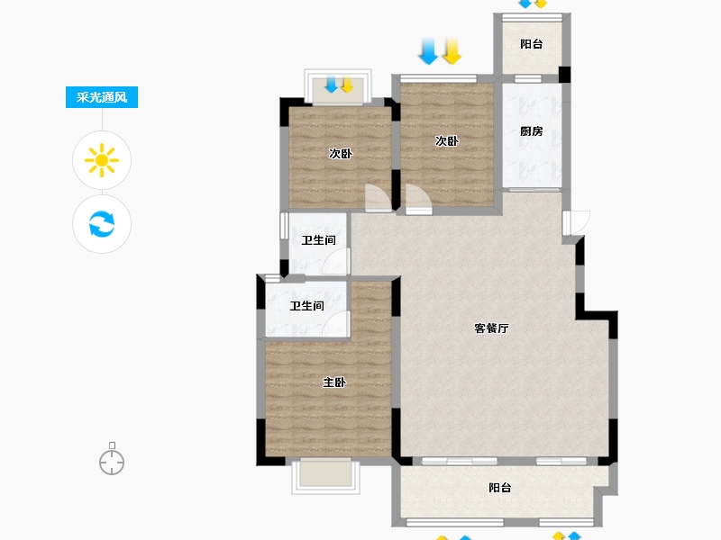 四川省-成都市-金辉优步花园8号楼,9号楼,7号楼115m²-105.48-户型库-采光通风