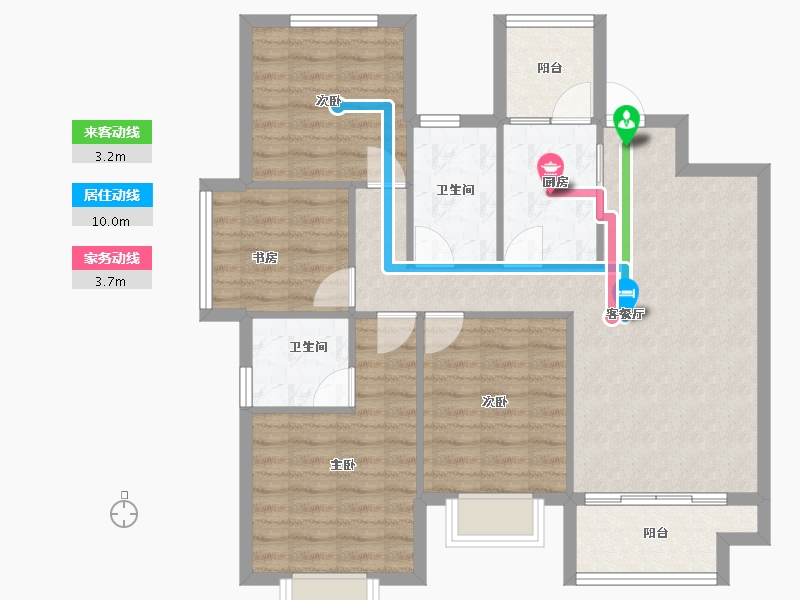 四川省-成都市-金辉优步花园(1,2,3,5,6)号楼110m²-91.64-户型库-动静线