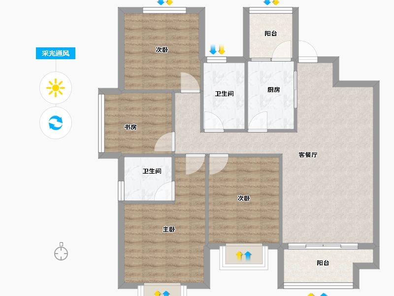 四川省-成都市-金辉优步花园(1,2,3,5,6)号楼110m²-91.64-户型库-采光通风