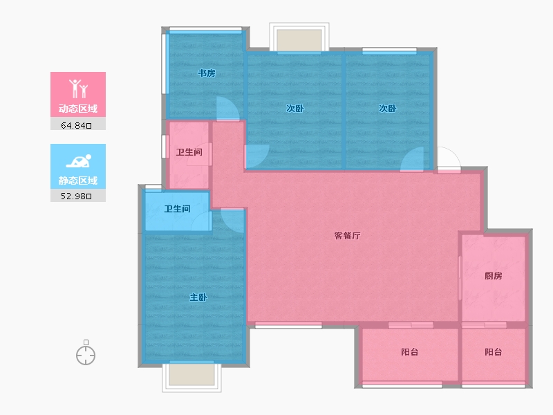 四川省-成都市-金辉优步花园(14,12)号楼125m²-107.90-户型库-动静分区