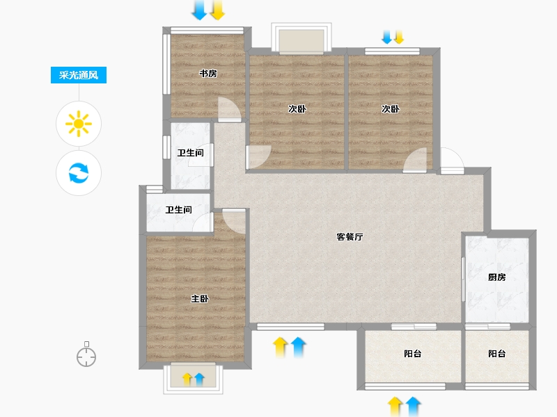 四川省-成都市-金辉优步花园(14,12)号楼125m²-107.90-户型库-采光通风