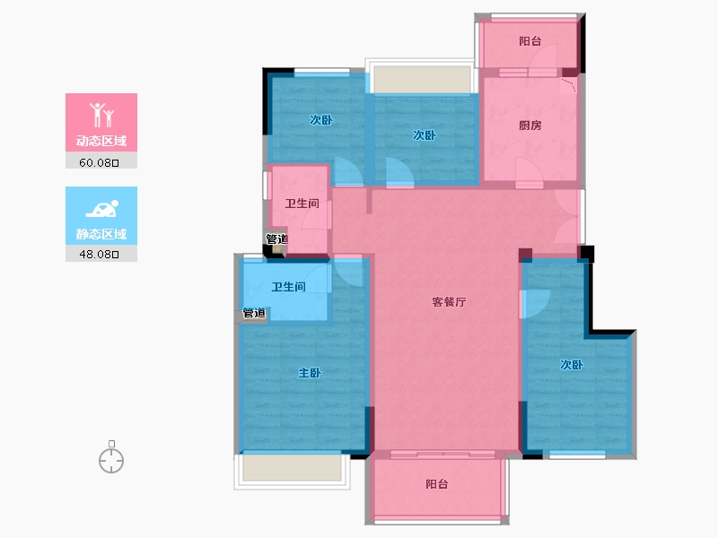 四川省-成都市-美的云溪郡(12,13,8,11,9)栋123m²-96.04-户型库-动静分区