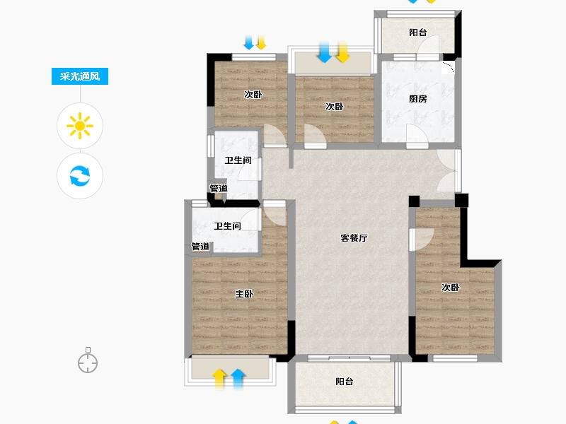 四川省-成都市-美的云溪郡(12,13,8,11,9)栋123m²-96.04-户型库-采光通风