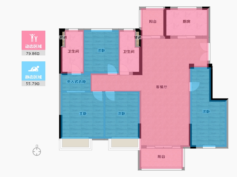 四川省-成都市-美的云溪郡(12,13,8,11,9)栋131m²-122.81-户型库-动静分区