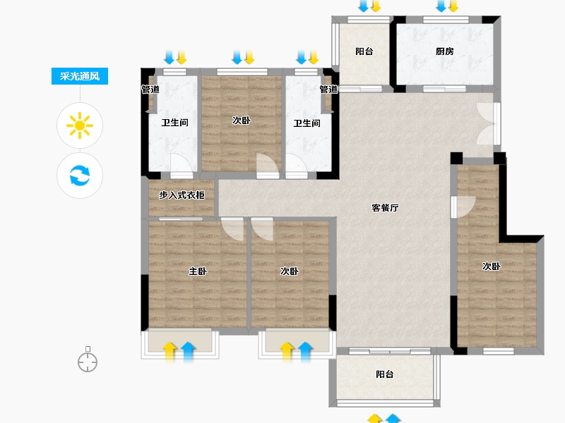 四川省-成都市-美的云溪郡(12,13,8,11,9)栋131m²-122.81-户型库-采光通风