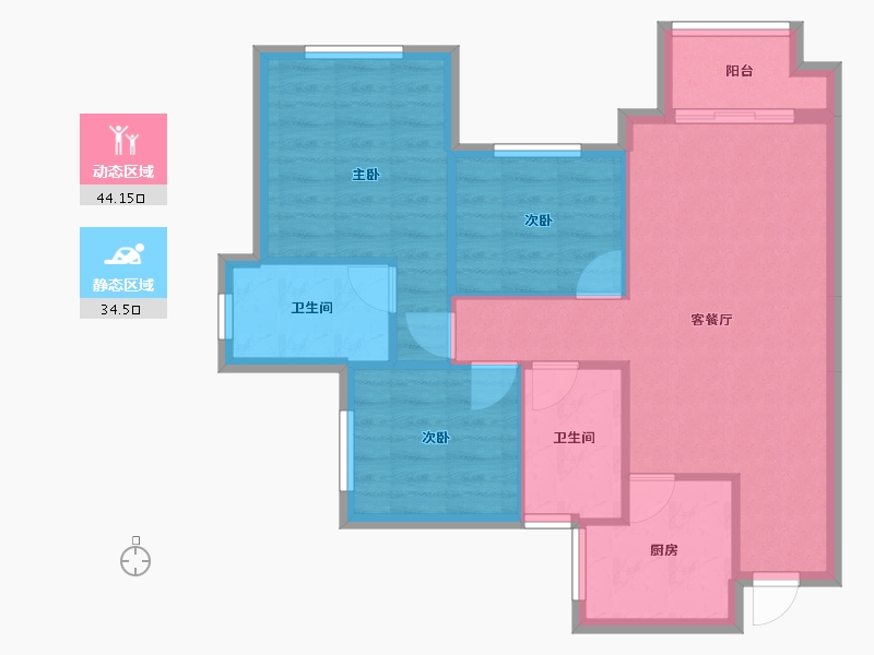 四川省-成都市-朗基香颂天府(7,4,5,6)号楼87m²-70.76-户型库-动静分区