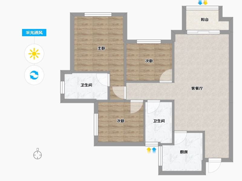 四川省-成都市-朗基香颂天府(7,4,5,6)号楼87m²-70.76-户型库-采光通风