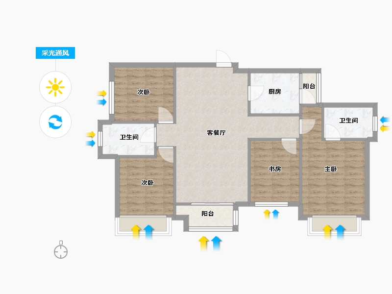 四川省-成都市-朗基香颂天府二期(1,3)号楼109m²-91.47-户型库-采光通风