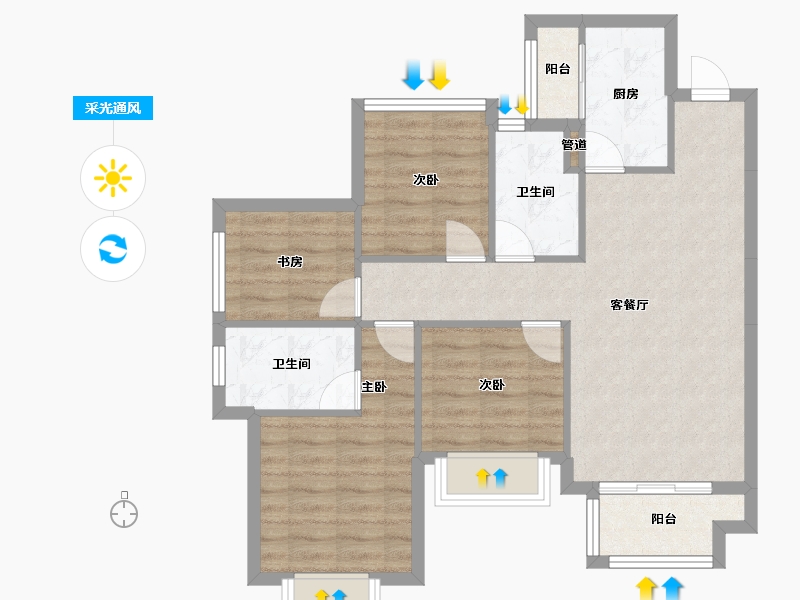 四川省-成都市-朗基香颂天府二期(7,4,5,6)号楼96m²-80.02-户型库-采光通风