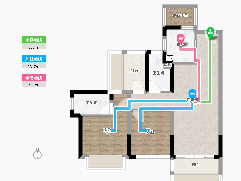 四川省-成都市-龙光天府玖龙郡(2,3,1,4,5,6)号楼86m²-63.85-户型库-动静线