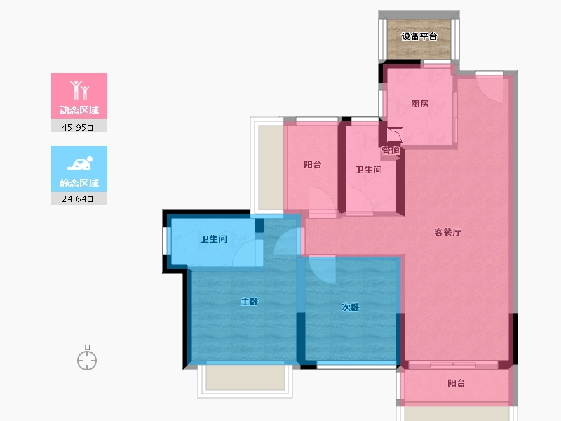 四川省-成都市-龙光天府玖龙郡(2,3,1,4,5,6)号楼86m²-63.85-户型库-动静分区