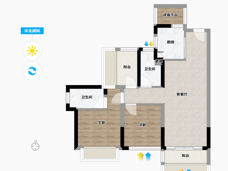 四川省-成都市-龙光天府玖龙郡(2,3,1,4,5,6)号楼86m²-63.85-户型库-采光通风