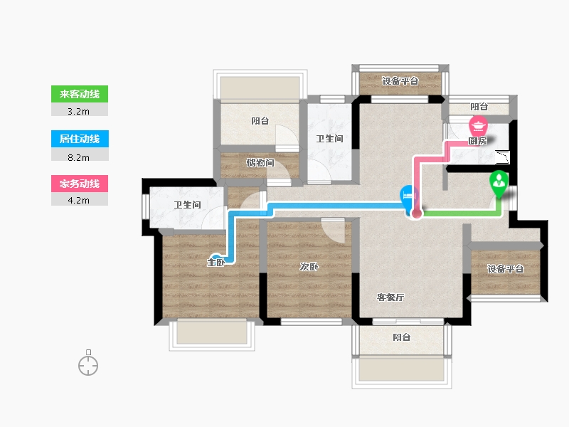 四川省-成都市-龙光天府玖龙郡(2,3,1,4,5,6)号楼94m²-73.47-户型库-动静线