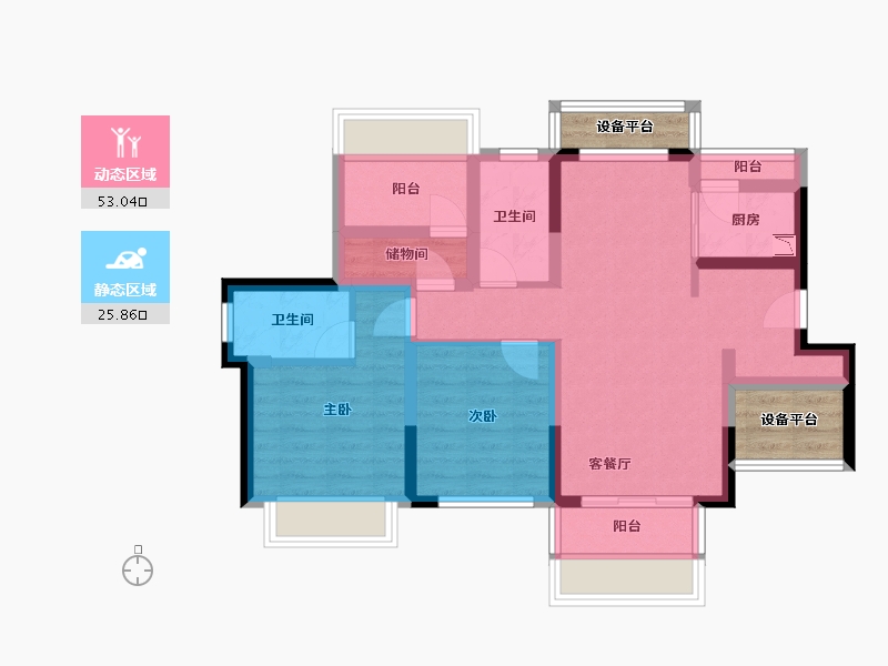 四川省-成都市-龙光天府玖龙郡(2,3,1,4,5,6)号楼94m²-73.47-户型库-动静分区