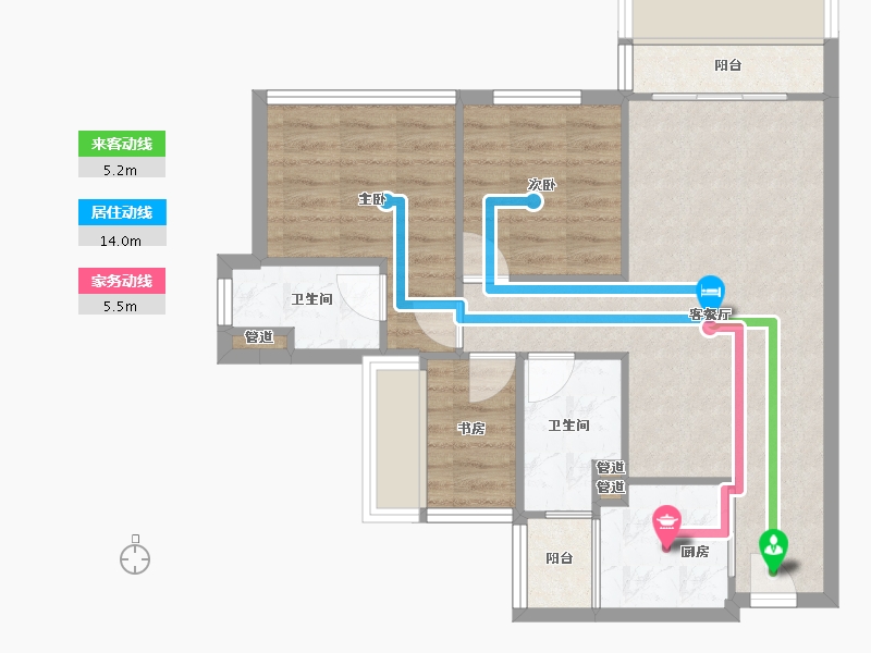 四川省-成都市-龙光天府玖龙郡(2,3,1,6)号楼86m²-66.99-户型库-动静线