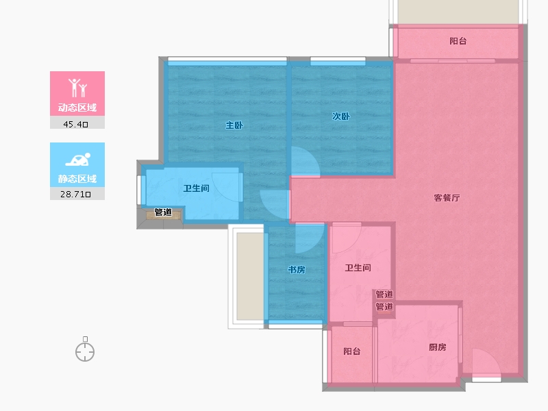 四川省-成都市-龙光天府玖龙郡(2,3,1,6)号楼86m²-66.99-户型库-动静分区