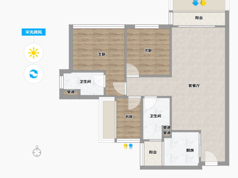 四川省-成都市-龙光天府玖龙郡(2,3,1,6)号楼86m²-66.99-户型库-采光通风