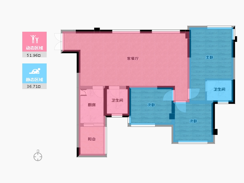 四川省-成都市-天府云城二期17号楼85m²-78.27-户型库-动静分区