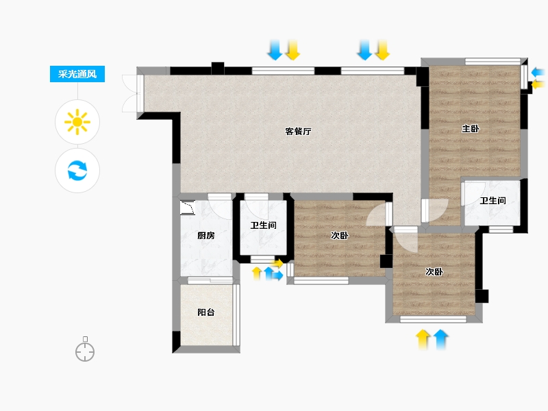 四川省-成都市-天府云城二期17号楼85m²-78.27-户型库-采光通风