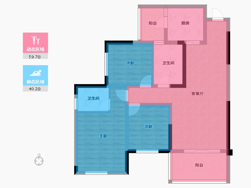 四川省-成都市-永兴.滨湖一号(15,16)栋95m²-88.21-户型库-动静分区