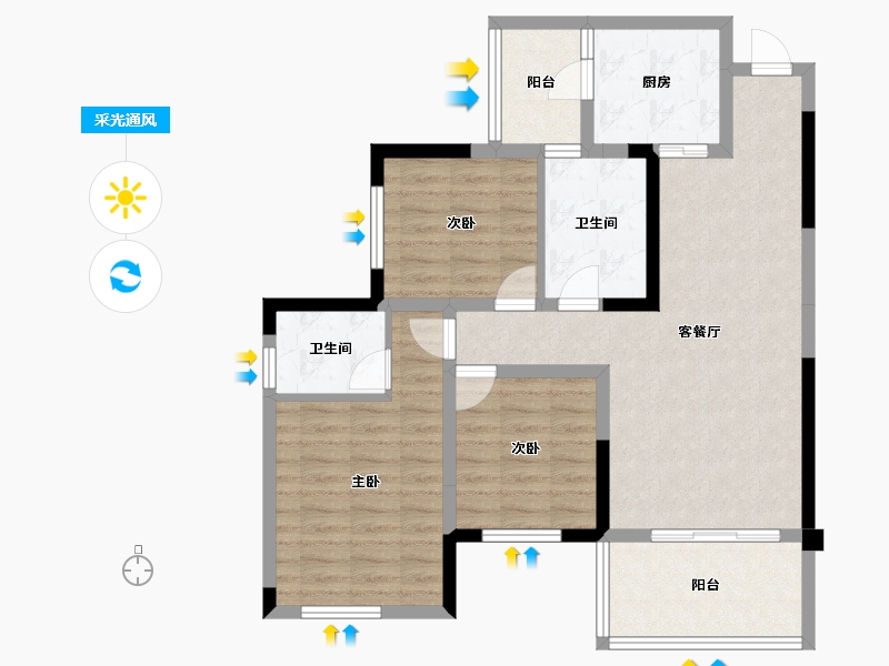 四川省-成都市-永兴.滨湖一号(15,16)栋95m²-88.21-户型库-采光通风