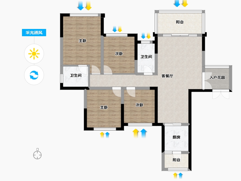 四川省-成都市-永兴.滨湖一号(18,19)栋115m²-105.85-户型库-采光通风