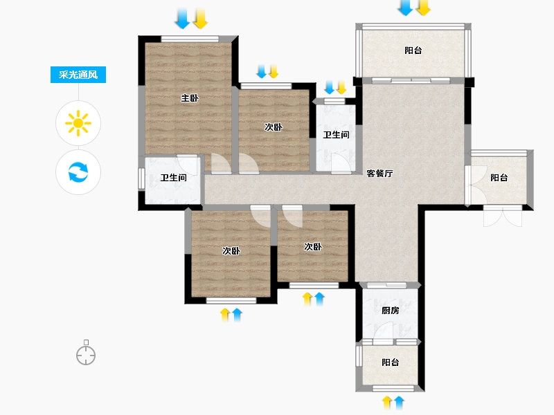 四川省-成都市-永兴.滨湖一号7栋119m²-104.55-户型库-采光通风