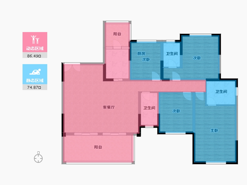 四川省-成都市-永兴.滨湖一号5栋156m²-145.06-户型库-动静分区